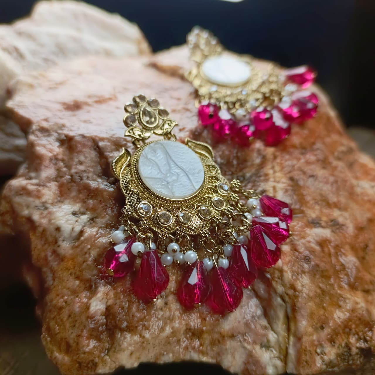 Traditional Kundan Chandbali Earrings with Beads – Multiple Colors