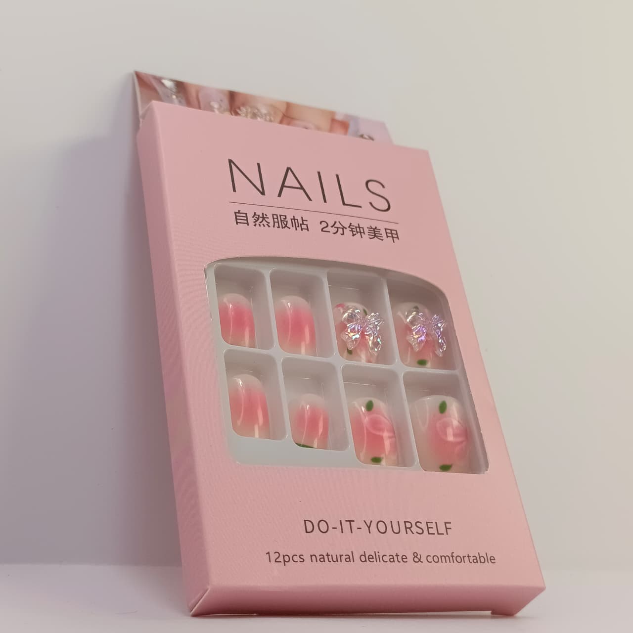 DIY Press-On Nail Set – 12pcs Natural & Stylish False Nails with Designs