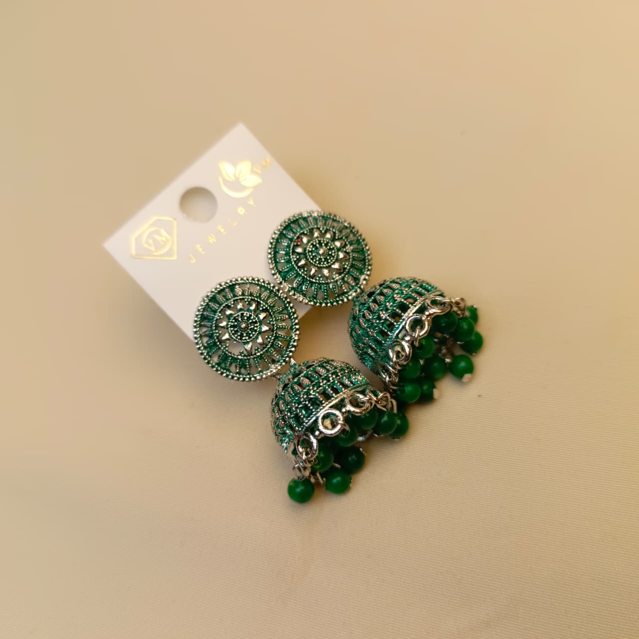 Traditional Oxidized Jhumka Earrings with Beads – Multiple Colors