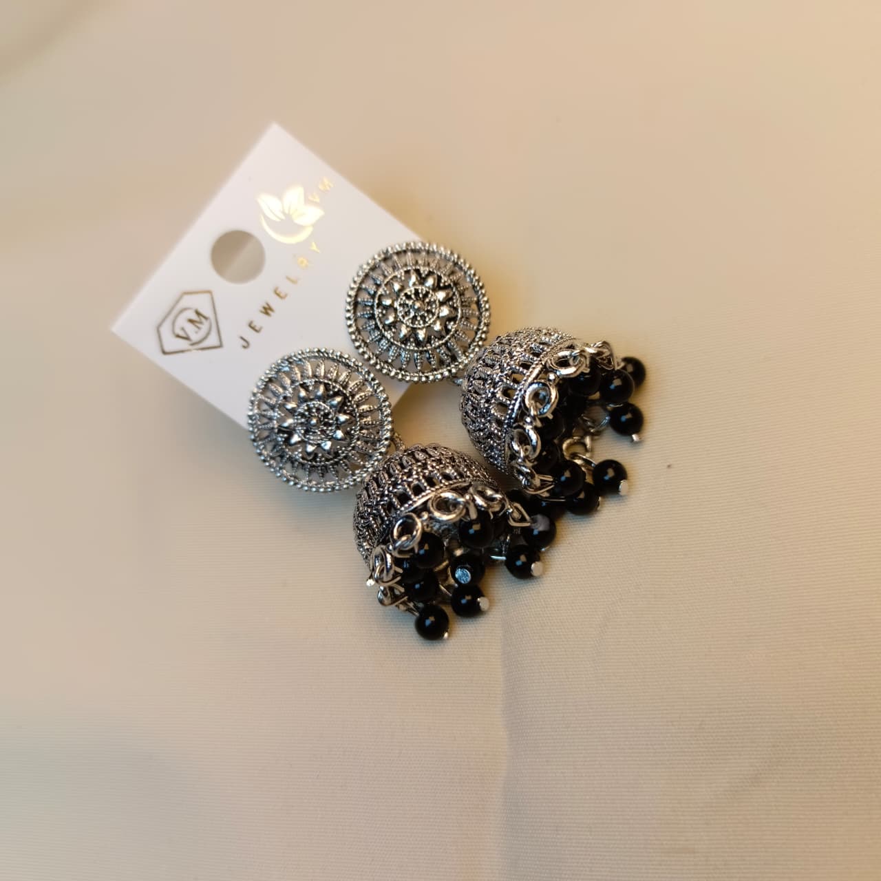 Traditional Oxidized Jhumka Earrings with Beads – Multiple Colors
