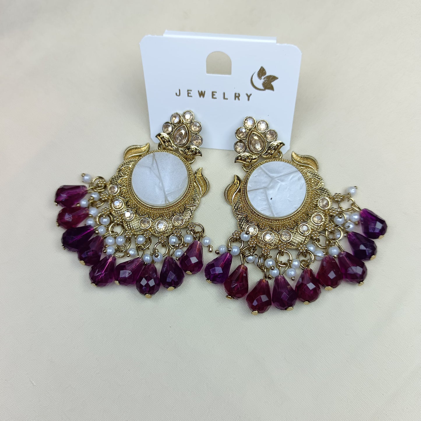 Traditional Kundan Chandbali Earrings with Beads – Multiple Colors