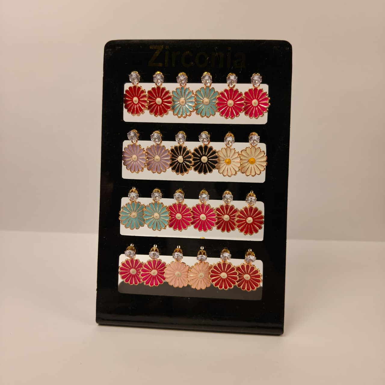 Floral Enamel Zirconia Stud Earrings – Multicolor Daisy Design (PACK OF 1 )