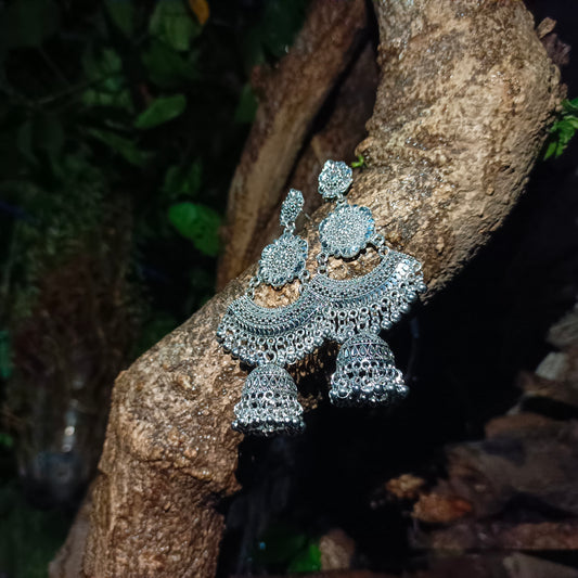 Royal Sliver Crystal Jhumka Earrings
