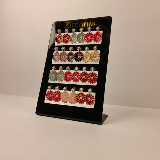 Floral Enamel Zirconia Stud Earrings – Multicolor Daisy Design (PACK OF 1 )