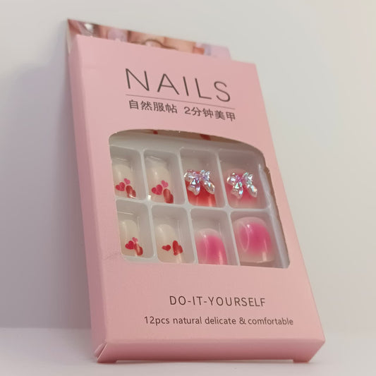 DIY Press-On Nail Set – 12pcs Natural & Stylish False Nails with Designs