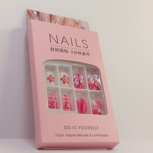 DIY Press-On Nail Set – 12pcs Natural & Stylish False Nails with Designs