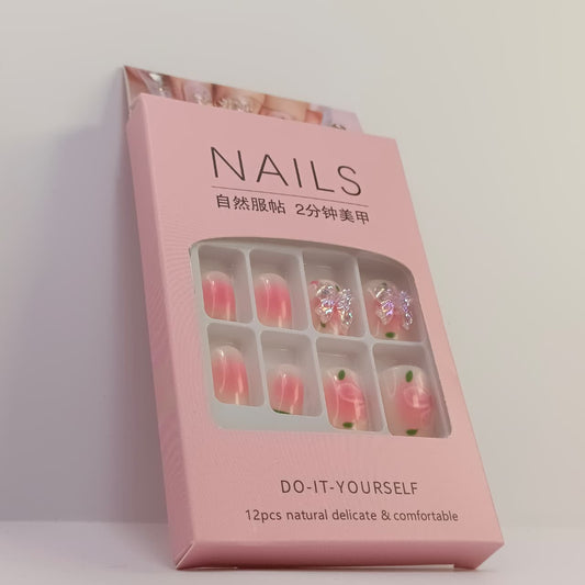 DIY Press-On Nail Set – 12pcs Natural & Stylish False Nails with Designs
