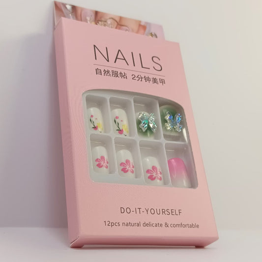 DIY Press-On Nail Set – 12pcs Natural & Stylish False Nails with Designs