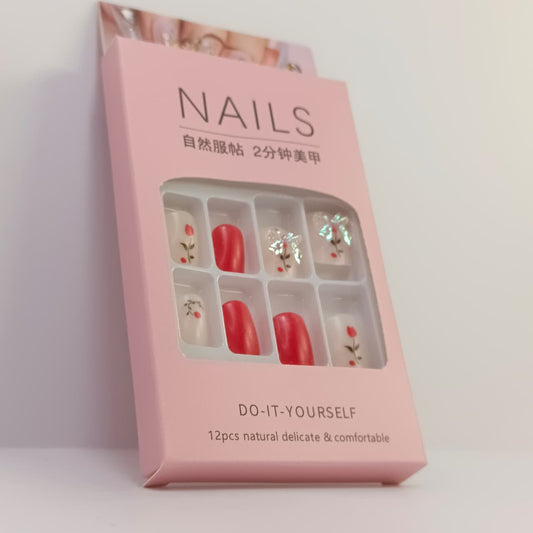 DIY Press-On Nail Set – 12pcs Natural & Stylish False Nails with Designs