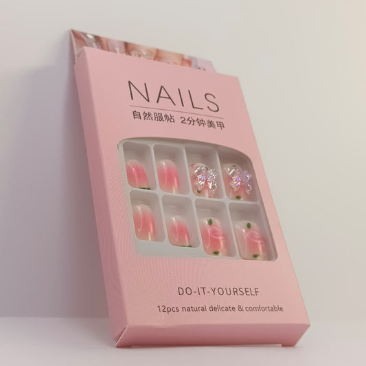 DIY Press-On Nail Set – 12pcs Natural & Stylish False Nails with Designs