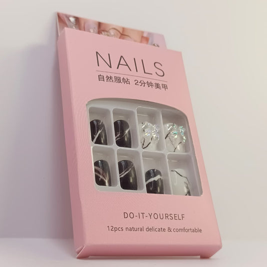 DIY Press-On Nail Set – 12pcs Natural & Stylish False Nails with Designs