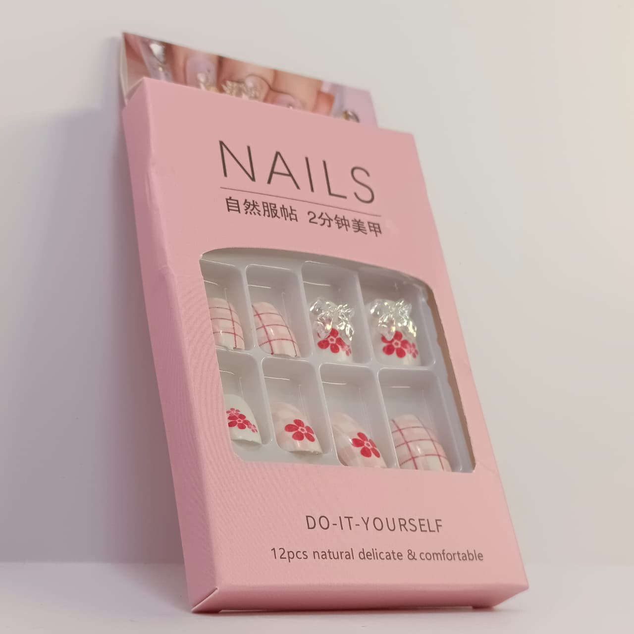 DIY Press-On Nail Set – 12pcs Natural & Stylish False Nails with Designs