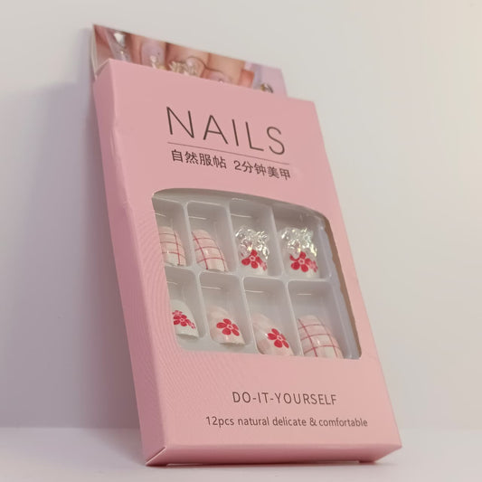 DIY Press-On Nail Set – 12pcs Natural & Stylish False Nails with Designs