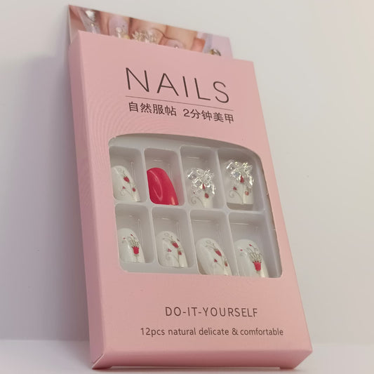 DIY Press-On Nail Set – 12pcs Natural & Stylish False Nails with Designs