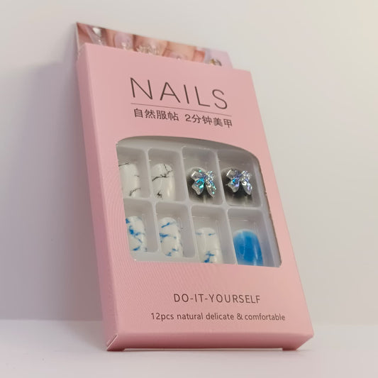 DIY Press-On Nail Set – 12pcs Natural & Stylish False Nails with Designs