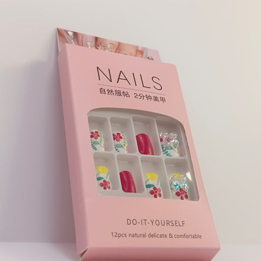 DIY Press-On Nail Set – 12pcs Natural & Stylish False Nails with Designs