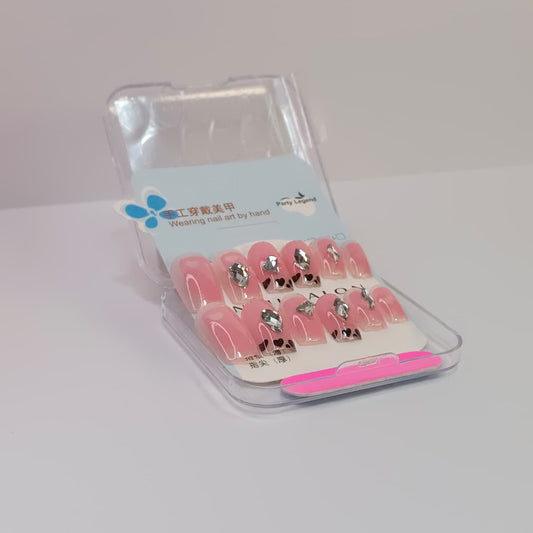Luxury Press-On Nails Set with Rhinestone & Glitter Design – Reusable Nail Art