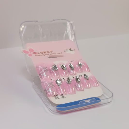 Luxury Press-On Nails Set with Rhinestone & Glitter Design – Reusable Nail Art