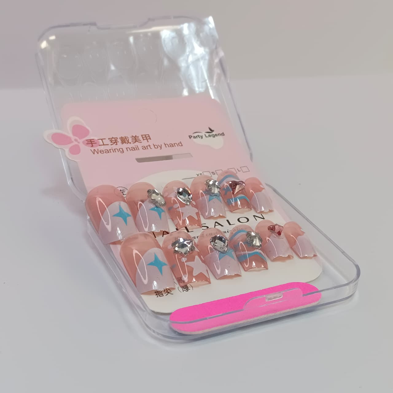 Luxury Press-On Nails Set with Rhinestone & Glitter Design – Reusable Nail Art