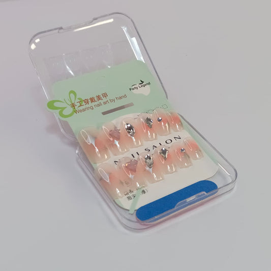 Luxury Press-On Nails Set with Rhinestone & Glitter Design – Reusable Nail Art
