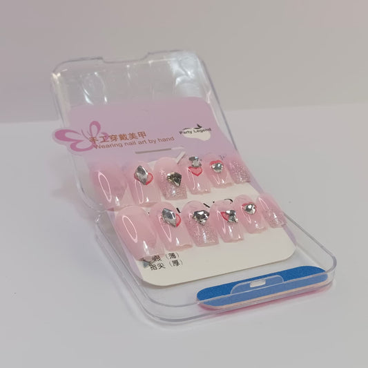 Luxury Press-On Nails Set with Rhinestone & Glitter Design – Reusable Nail Art