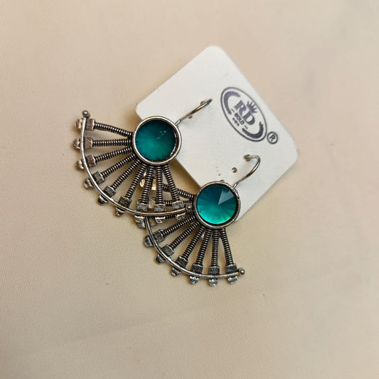 Trendy Fan-Shaped Oxidized Earrings with Colored Stones – Multiple Colors