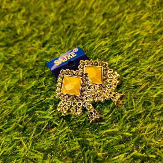 Traditional Square Stone Drop Jhumka Earrings for Women & Girls – Multiple Colors