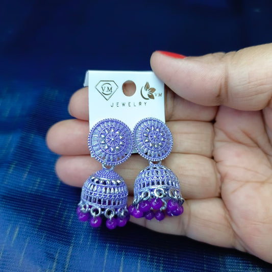 Traditional Oxidized Jhumka Earrings with Beads – Multiple Colors