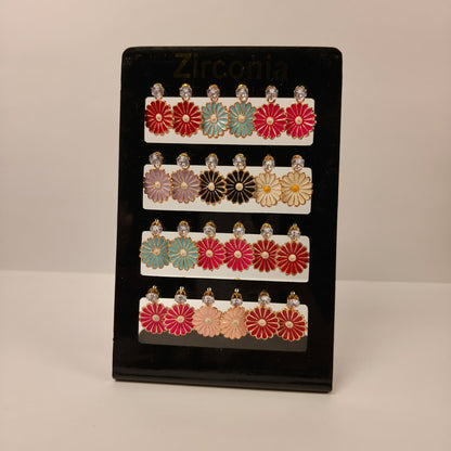 Floral Enamel Zirconia Stud Earrings – Multicolor Daisy Design (PACK OF 1 )