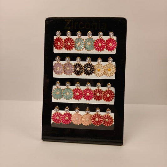 Floral Enamel Zirconia Stud Earrings – Multicolor Daisy Design (PACK OF 1 )