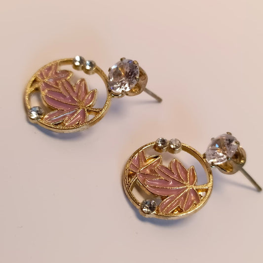 Elegant Leaf Design Crystal Stud Earrings – Multiple Colors